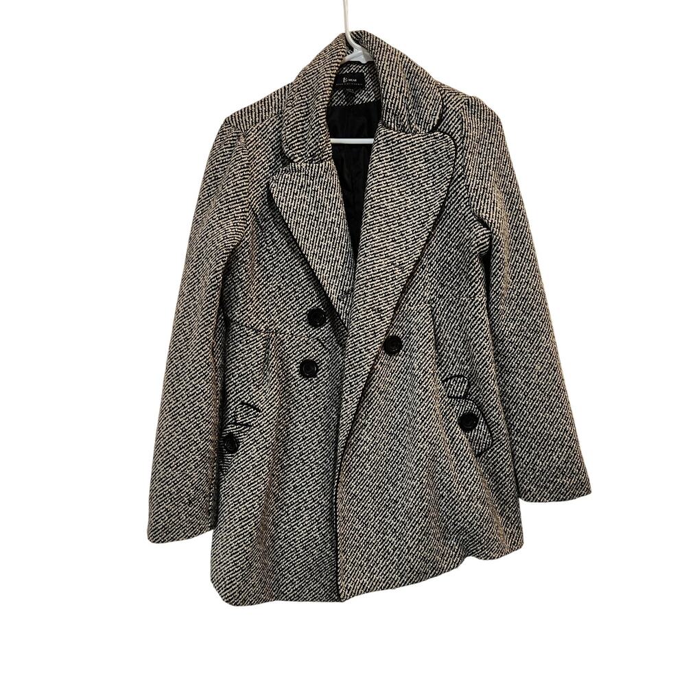 Byer California Black White Sharkskin Tweed Double Breasted Pea Coat Large